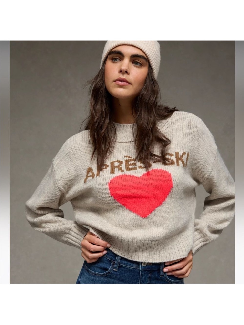 AE Oatmeal Heather Apres Ski Snow Stopper Pullover Wool Blend Sweater